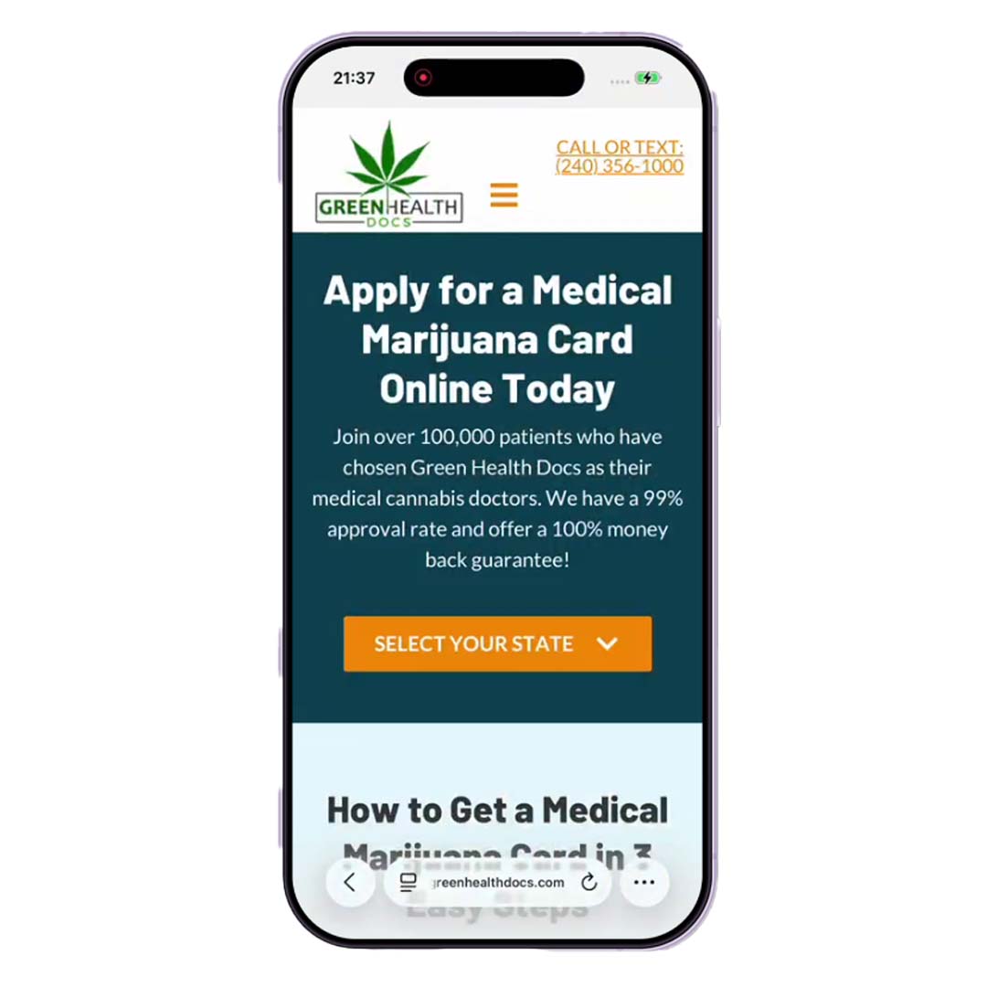 Green Health Docs home page on an iPhone screen