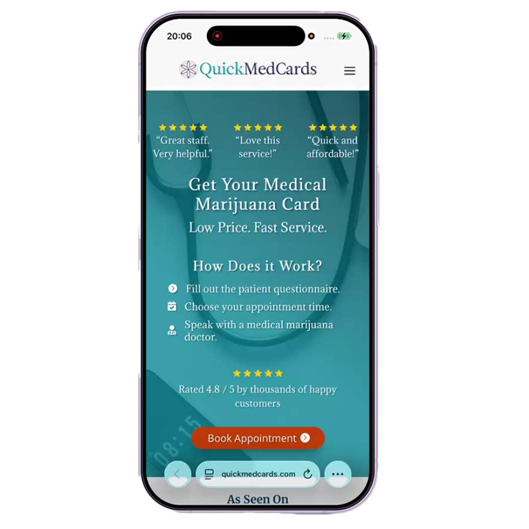 Quick Med Cards home page on an iPhone screen