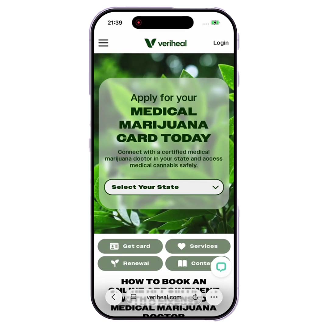 Veriheal homepage on an iPhone screen