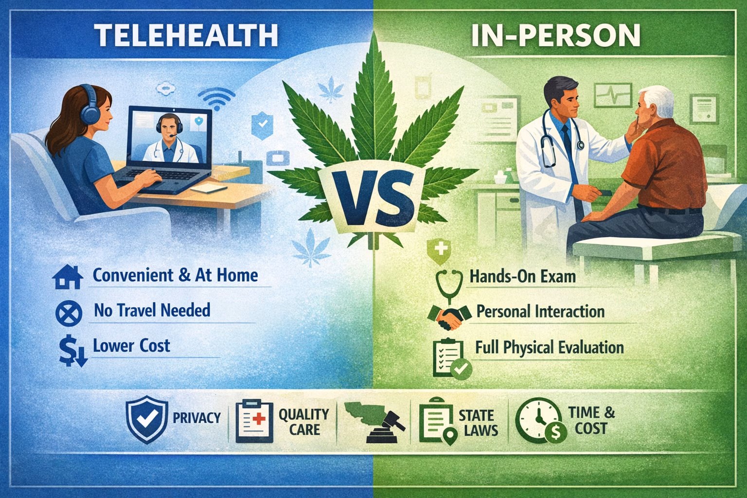 An infographic comparing telehealth follow-up visits with in-person follow-up care, highlighting convenience, accessibility, and ongoing monitoring.